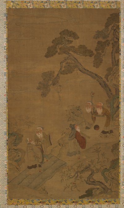 Gobelin: fem vismænd i en have under fyrretræer, Ming-dynastiet til Qing-dynastiet, 1368-1911. af Unbekannt