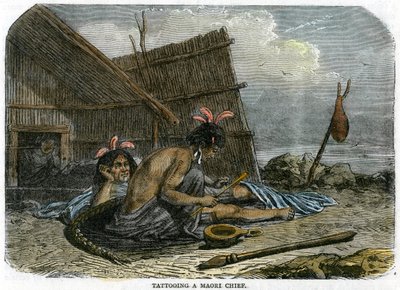 Tatovering af en maorihøvding, New Zealand, c1875 af Unbekannt