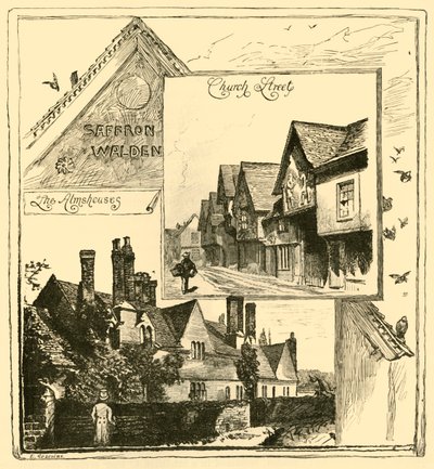 The Almshouses, Audley End og Church Street, Saffron Walden, 1898. af Unbekannt