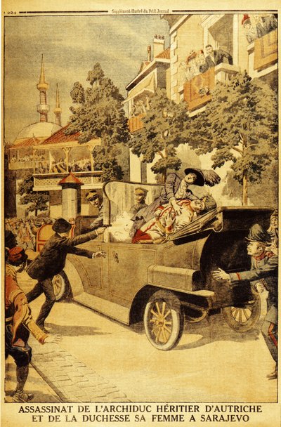 Mordet på ærkehertug Franz Ferdinand af Østrig og hans kone, hertuginde Sophia, af Gavrilo Pr af Unbekannt