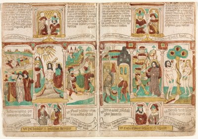 Bibelen om den fattige Biblia Pauperum, Faraos hær druknet i Det Røde Hav..., 1450-1465. af Unbekannt