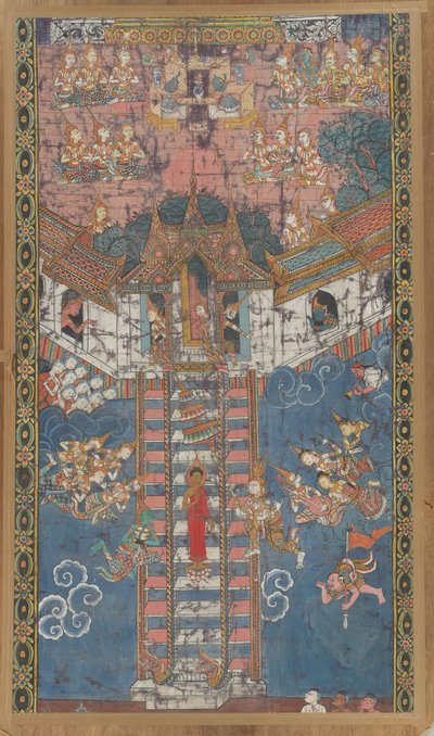 Buddha, der stiger ned fra Trayastrimsa-himlen ved Sankissa, 1800-tallet. af Unbekannt