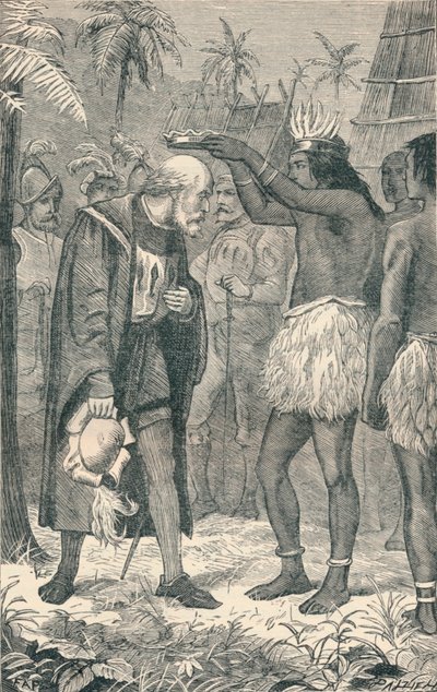 Cacique placerer en krone på hovedet af Columbus, 1904 af Unbekannt