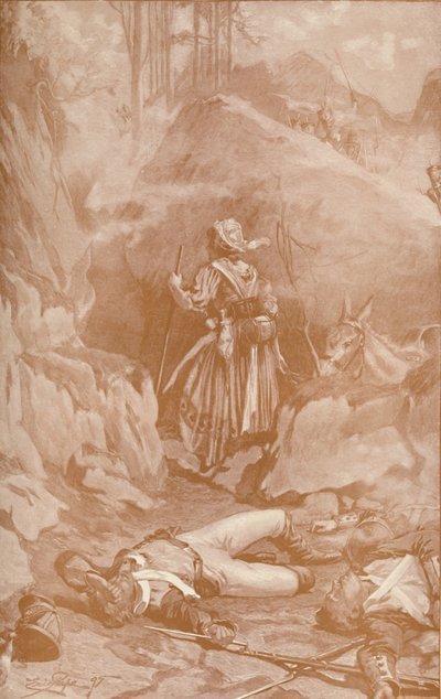 Cantinière fra det 26. regiment klatrer på klipperne i Busaco, 1810, 1896. af Unbekannt