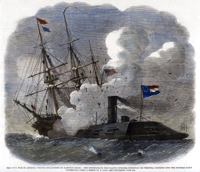 Borgerkrigen i Amerika - Naval Engagement in Hampton Roads..., 1862 af Unbekannt