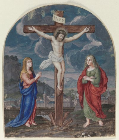 Korsfæstelsen: Miniature udskåret fra en bønnebog, ca. 1540-1550. af Unbekannt