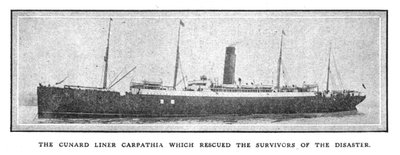 Cunard linjefartøjet Carpathia, der reddede de overlevende fra katastrofen, 20. april 1912. af Unbekannt