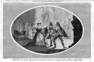 Jarlen af Essex lægger sin hånd på sit sværd, da han blev slået af dronning Elizabeth., 1792 af Unbekannt