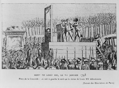 Henrettelsen af Ludvig XVI på Place de la Revolution den 21. januar 1793, ca. 1793 af Unbekannt