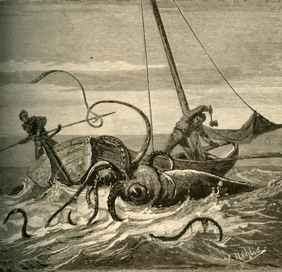 Fiskernes kamp med kæmpeblæksprutten, 1881. af Unbekannt