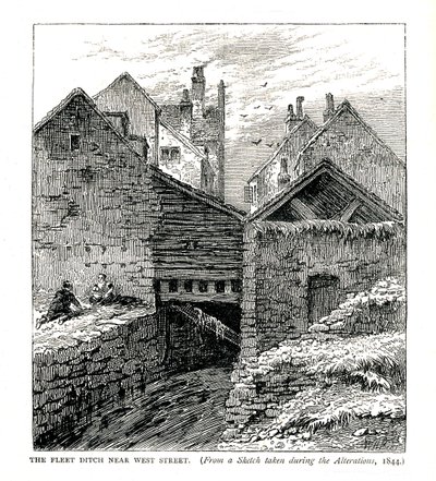 The Fleet Ditch nær West Street, under ændringer, 1844 af Unbekannt