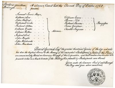 The Freedom of Stratford-upon-Avon, præsenteret for David Garrick, 1768, 1840 af Unbekannt