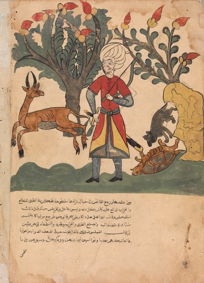 Gazellen lokker jægeren væk, mens musen befrier den bundne skildpadde..., 1700-tallet. af Unbekannt