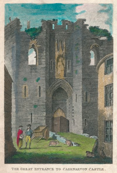 Den store indgang til Caernarvon Slot, 1808. af Unbekannt