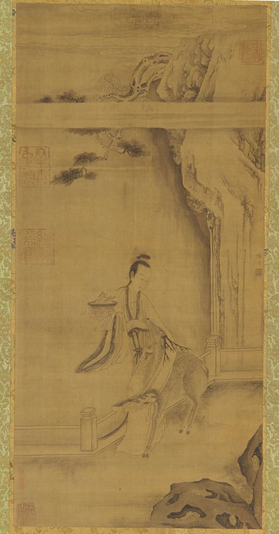 Den udødelige Ma Gu med en hjort, Qing-dynasti, 1700-tallet. af Unbekannt