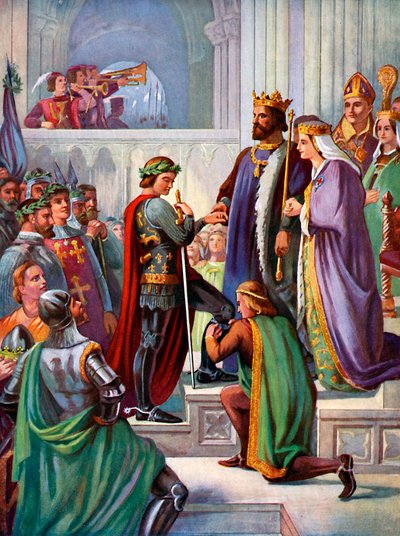 The Investiture of the Black Prince as a Knight of the Garter, 1348, c1920 af Unbekannt