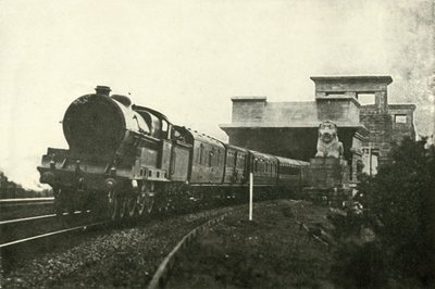 Den irske post forlader Menai-broen, c1930. af Unbekannt
