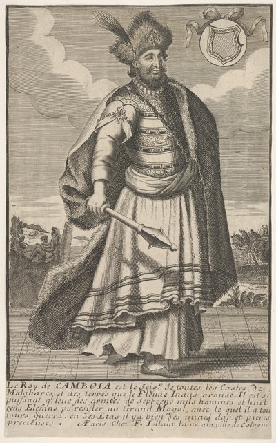 Kongen af Cambodja stående med et scepter i højre hånd, ca. 1670-1700. af Unbekannt