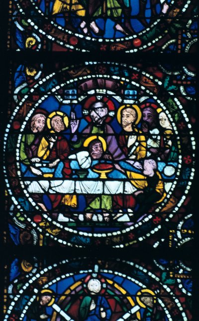 Den sidste nadver, farvet glas, Chartres Cathedral, Frankrig, 1205-1215 af Unbekannt