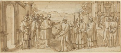 Mødet mellem San Carlo Borromeo og San Filippo Neri, ca. 1600. af Unbekannt