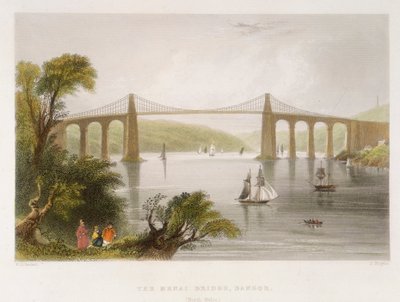 Menai Bridge, Bangor North Wales, c1826-c1850 af Unbekannt