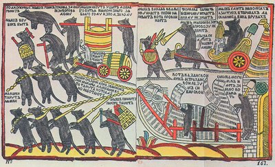 Musene begraver katten, Lubok print, 1760 af Unbekannt