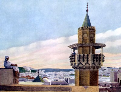 Muezzinen i hans minaret kalder de trofaste til bøn, 1926 af Unbekannt