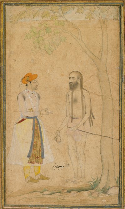 Mughalprinsen Parvez og en hellig mand, ca. 1610. af Unbekannt