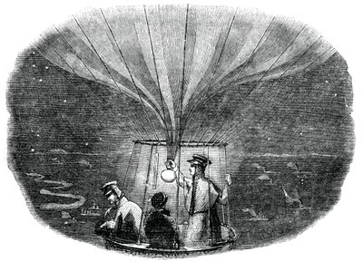 Nassau-ballonen passerer over Liege om natten, 1836, 1886 af Unbekannt