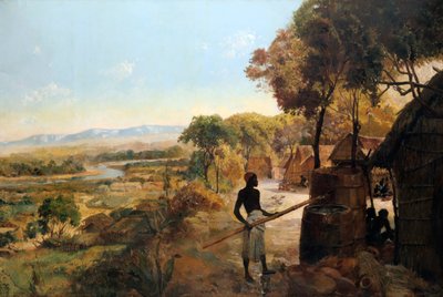 Den indfødte landsby ved floden, 1900 af Unbekannt