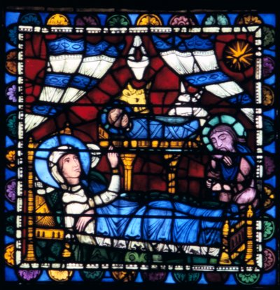 The Nativity, farvet glas, Chartres Cathedral, Frankrig, 1194-1260 af Unbekannt