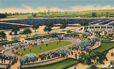 Paddock ved Santa Anita, Los Angeles Turf Club, Arcadia, Californien, 1930