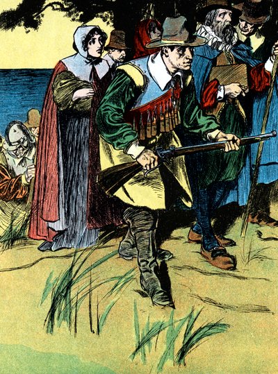 Pilgrimsfædrene efter ankomsten til Amerika, 1620 c1900 af Unbekannt