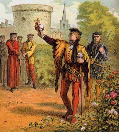 De røde og hvide roser, 1400-tallet, c1850 af Unbekannt