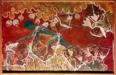 The Saffron-Gatherer Fresco fra Minoan Royal Palace, Knossos, Kreta. c15. århundrede f.Kr af Unbekannt