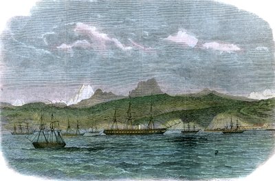 Den spanske blokade-eskadron ved Valparaiso, Chile, c1880 af Unbekannt
