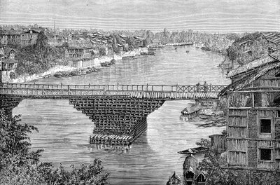Srinagar-broen over floden Jhelum, Pakistan, 1895 af Unbekannt