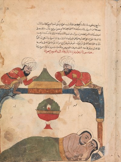 Tyvene på taget vækker købmanden, Folio fra en Kalila wa Dimna, 1700-tallet. af Unbekannt