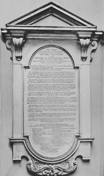 Times Memorial i Lloyds, c1800-tallet, 1928 af Unbekannt