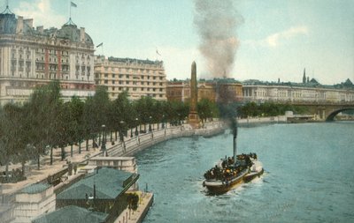 Victoria Embankment og dampskib på Themsen, London, c1907. af Unbekannt