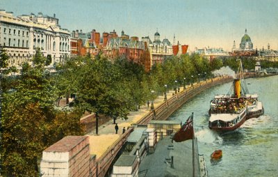 Victoria Embankment og dampskib på Themsen, London, c1910. af Unbekannt