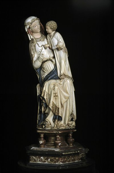 Jomfruen og Jesusbarnet. Marmorstatue omkring 1350-1375. 45 cm Collegiale Notre Dame. Villeneuve les Avignons (Gard). af Unbekannt