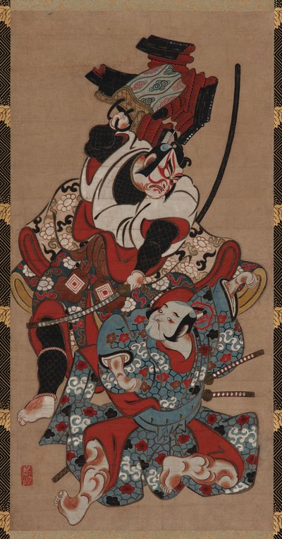 Den pansertrækkende scene fra et Soga-skuespil, Edo-perioden, 1615-1868. af Unbekannt