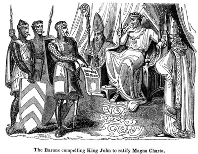 Baronerne tvang Kong John 1167-1216 til at ratificere Magna Carta, 1215 af Unbekannt