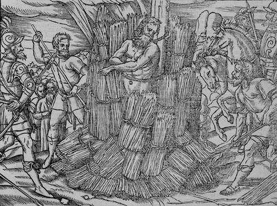 Afbrændingen af herre Hierome af Prage, c1563. af Unbekannt