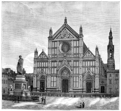 Kirken og piazzaen i Santa Croce-basilikaen, Firenze, Italien, 1882 af Unbekannt
