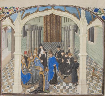 Kroningen af Baldwin II i 1118. Miniature fra Historia af Vilhelm af Tyrus, 1460