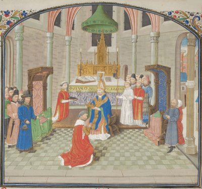 Kroningen af Baldwin I juledag 1100. Miniature fra Historia af Vilhelm af Tyrus, 1460