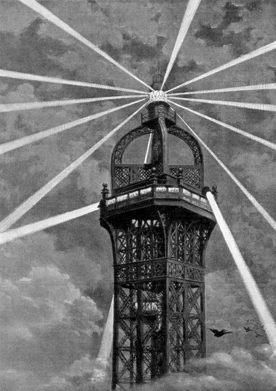 Det elektriske lys på toppen af Eiffeltårnet, Paris, 1889 af Unbekannt