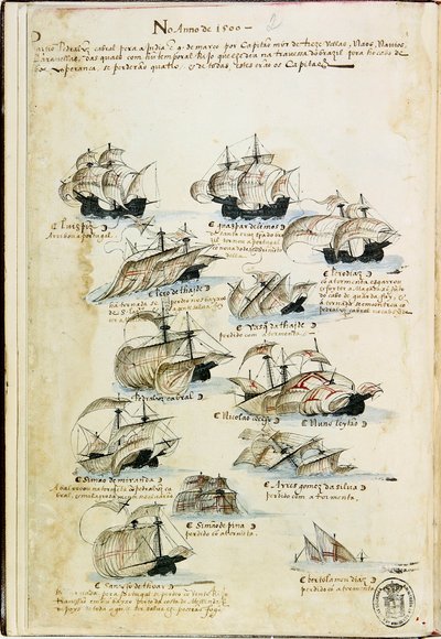 Pedro Álvares Cabrals flåde i 1500. Fra Livro das Armadas, ca 1568. af Unbekannt